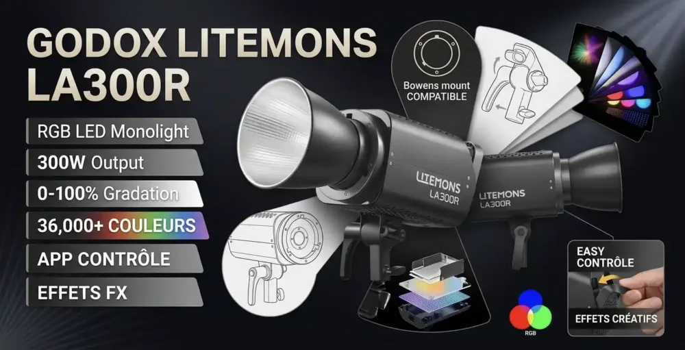 Godox Litemons LA300R RGB LED Monolight Noir prix maroc yahyaouishop yahyaouishop.com