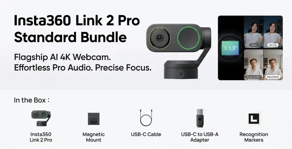 Insta360 Link 2 Pro Standard Flagfish 4K AI Webcam cam pc laptop cam yahyaoui shop camera yahayouishop.com casablanca morococ store online